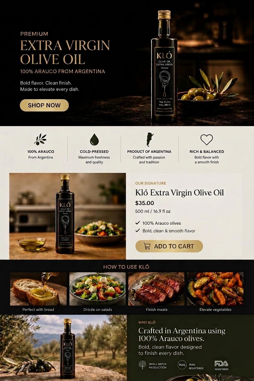 Klo Extra virgin olive oil Arauco Argentina premium olive oil high quality